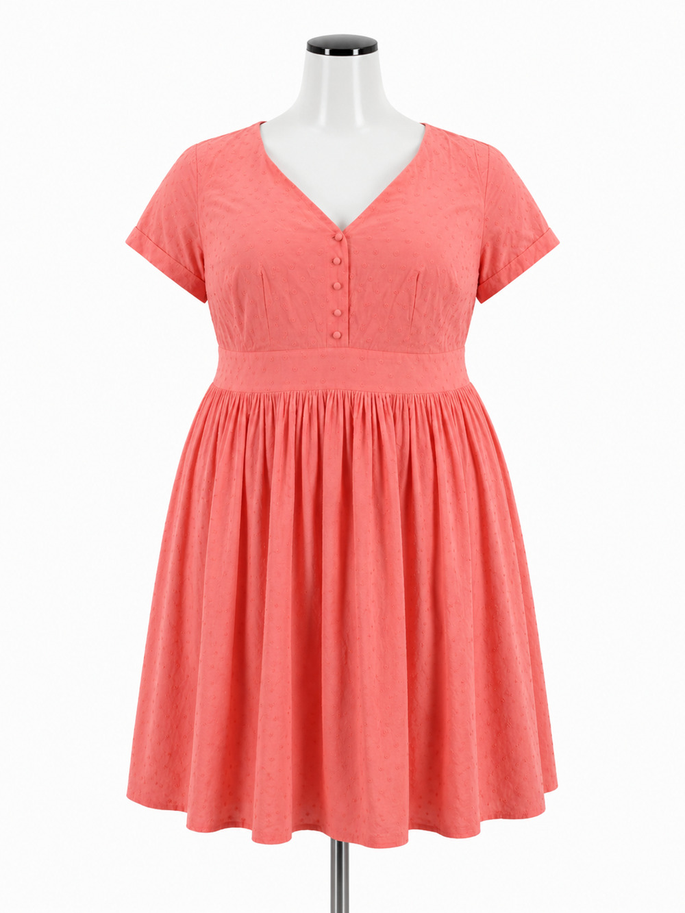 Modcloth Coral Pink V‑Neck Fit & Flare Mini Dress